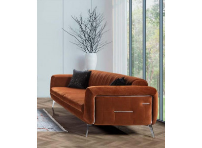 Orange Design Couch Sofa Samt Dreisitzer Luxus Möble Stoff Textil