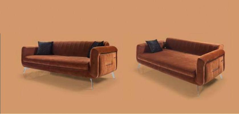 Orange Design Couch Sofa Samt Dreisitzer Luxus Möble Stoff Textil