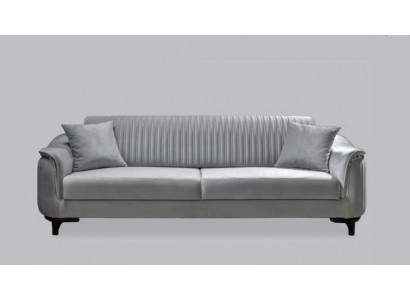 Graue Couch Wohnzimmer Dreisitzer Sitzpolster Sofa Möbel Samt Holz