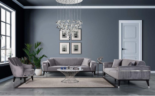 Sessel Einsitzer Sofas Wohnzimmer Textil Stoff Möbel Farbe Grau