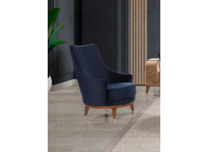Moderner Sessel Wohnzimmer 1 Sitzer Designer Lounge Farbe blau Holz