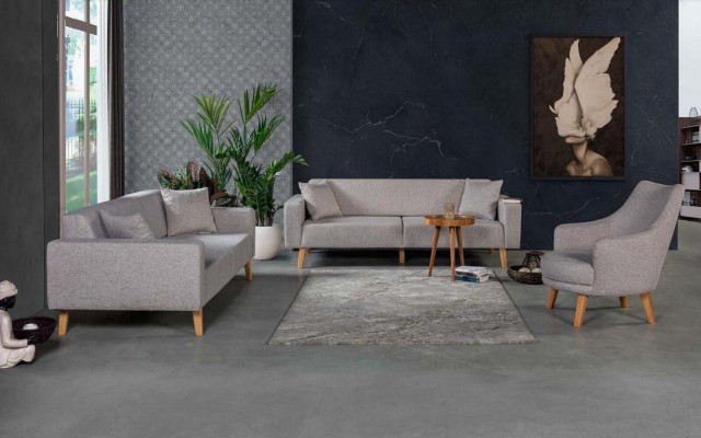 Wohnzimmer Couch Dreisitzer Sofa 3 Sitz Polster Textil Grau Möbel