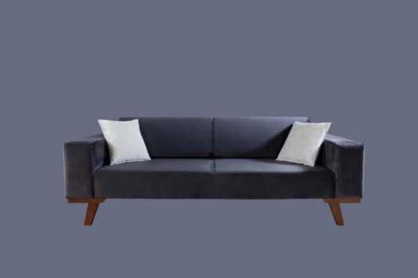 Schwarz Sofa 3 Sitzer Polster Couch Wohnzimmer Holz Möbel