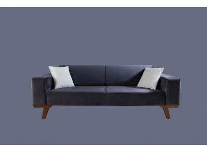 Schwarz Sofa 3 Sitzer Polster Couch Wohnzimmer Holz Möbel