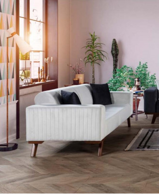 Modern Polster Couch Dreisitzer Sofa Möbel Weiß Samt Textil