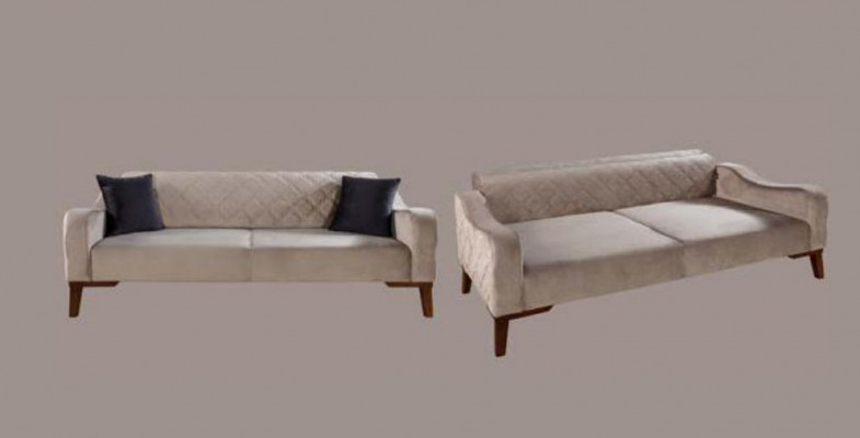 Beige Dreisitzer Couch Elegante Sofa Wohnzimmer Sitzmöbel Samt