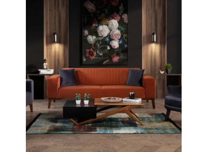 Orange Dreisitzer Couch Elegante Sofa Sitzmöbel Wohnzimmer Samt