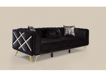 Luxus Sofa 3Sitz Couchen Dreisitzer Textil Möbel Schwarze Samt