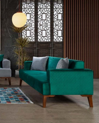 Sofagarnitur 3+3+1 Sitzer Designer Wohnlandschaft Grau Turkis Grün