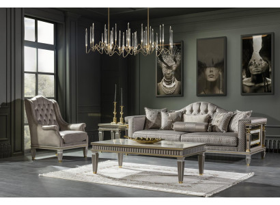 Sessel Grau Luxus Polster Stoff 1Sitzer Chesterfield Modern Möbel Wohnzimmer Neu