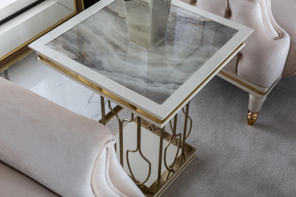 Beistelltisch Weiß Couchtisch Luxus Wohnzimmer Möbel Metall Elegantes Modern 