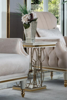 Beistelltisch Weiß Couchtisch Luxus Wohnzimmer Möbel Metall Elegantes Modern 