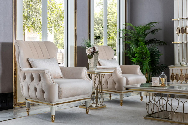 Beistelltisch Weiß Couchtisch Luxus Wohnzimmer Möbel Metall Elegantes Modern 