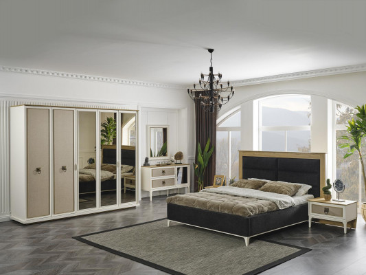 Weißes Schlafzimmer Set Garnitur Bett Nachttisch Kleiderschrank Kommode 5tlg