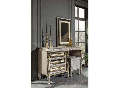 Schlafzimmer Set Beige Kommode Spiegel Metall Möbel Design Möbel 2tlg.