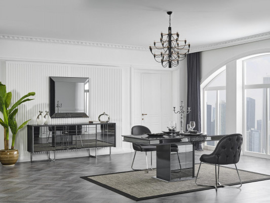 Luxus Esszimmer Set Tisch Gruppe 3tlg. Eckgarnitur Kommode Spiegel Neu