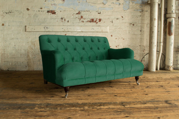 Chesterfield 2 Sitzer Polster Couch Leder Sofa Couchen Modern Stil Grün Textil
