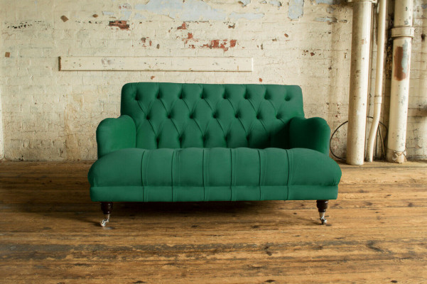Chesterfield 2 Sitzer Polster Couch Leder Sofa Couchen Modern Stil Grün Textil