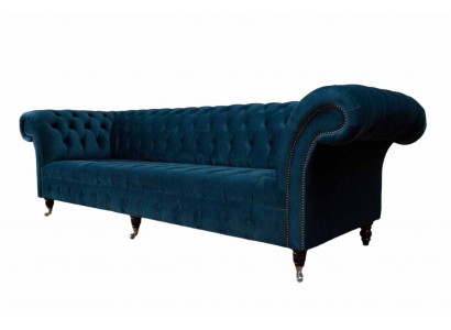 Blaue Chesterfield Sofagarnitur Couch Polster Set Sitzgarnitur 3+1+1