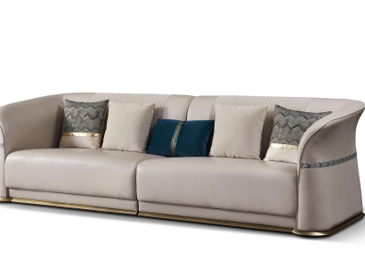 Hellbeige Wohnzimmer Couchgarnitur Luxuriöse 3+2 Sitzer Ledersofa Set 