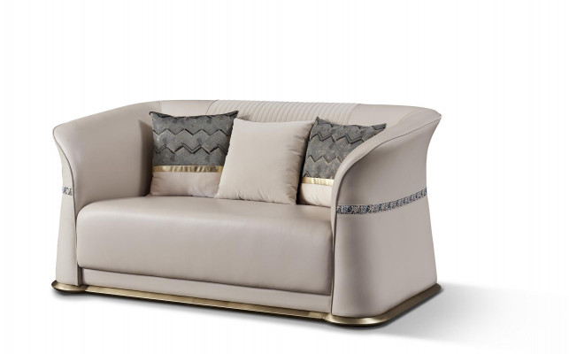Hellbeige Wohnzimmer Couchgarnitur Luxuriöse 3+2 Sitzer Ledersofa Set 