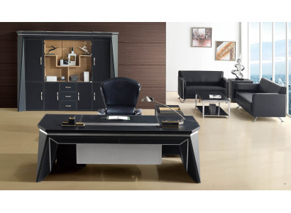 Boss Office Tisch Schreibtisch Tisch Design Schrank Leder Holz 2tlg. Set