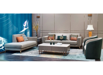 Ledersofa Couch Polster Garnitur 3 + Chaiselounge Sessel Sitz Garnitur 4tlg