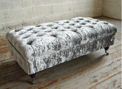 Chesterfield Textil Hocker XXL Big Fußhocker Polster Sofas Bank Luxus Stoff