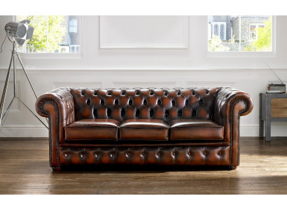 Chesterfield Sofa Polster Couch 3 Sitzer Ledersofa Original Braun Couchen Sofas