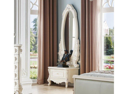 Klassischer Echtholz Spiegel Großer Standspiegel Barock Rokoko Steh Oval Weiß