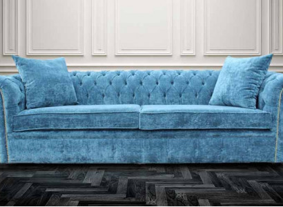 Klassische Wohnzimmer Sofa - Blaue Chesterfield Stoff Couch 3 Sitzer jvmoebel ®