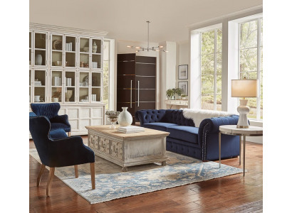 Klassische Wohnzimmer Couch - Blaue Chesterfield Stoff Sofa 3 Sitzer jvmoebel ®