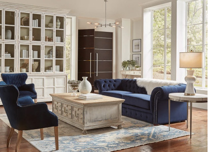 Klassische Wohnzimmer Couch - Blaue Chesterfield Stoff Sofa 3 Sitzer jvmoebel ®
