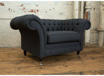 Couch Polster Design Sofa Schwarz Schwarz 1,5er Sitz Sofas Möbel Chesterfield
