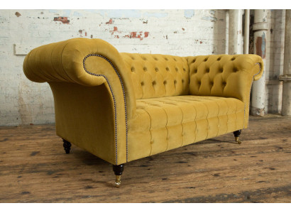 Chesterfield Sofa 2 Sitzer Polster Designer Couchen Sofas Garnitur Gelb Samt Neu