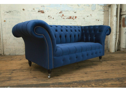 Klassische Chesterfield Couch Blau Polster Garnitur 2 Sitzer Sofas Sofa 185cm