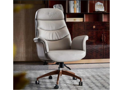 Bürostuhl Beige Leder Edelstahl Arbeitszimmer Büro Möbel Luxus Einrichtung Neu
