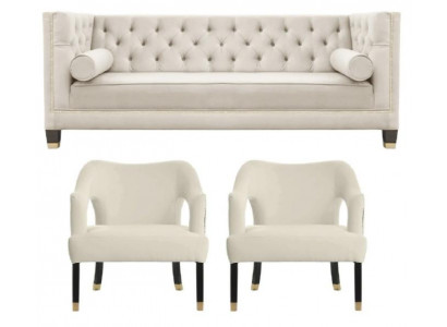 Beige Chesterfield Couch Samt Sofa Sofagarnitur couchen Sofas Polster 311 Sitzer