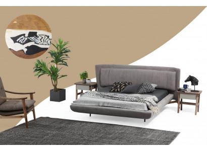 Bett Bettrahmen Doppelbett Stoff Modern Grau Schlafzimmer Doppel Neu