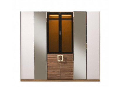 Beiger LED-Kleiderschrank Holzschrank Schlafzimmer Möbel Spiegelschrank
