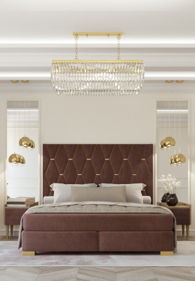 Großes Braunes Edelstahlbett Designer Doppelbetten Textilbetten 3tlg Set