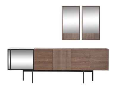 Braune Esszimmer Garnitur Designer Holz Sideboard Luxus Spiegel 2tlg