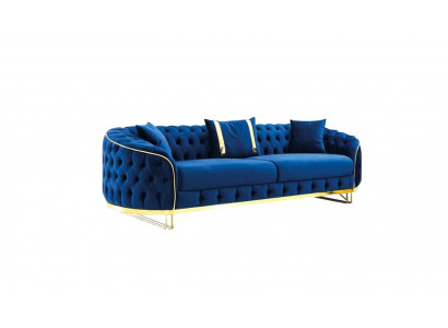 Blaues Chesterfield Sofa Designer Wohnzimmer Dreisitzer Edelstahl Möbel