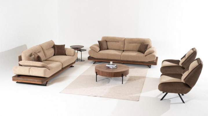 Beige-Braune Wohnzimmer Sessel Stilvoller 2-er Polster-Set Luxus Möbel