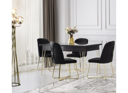 Essgruppe 5tlg Esstisch mit Stühle Modern Design Dunkelgrau Einfarbig Esszimmer