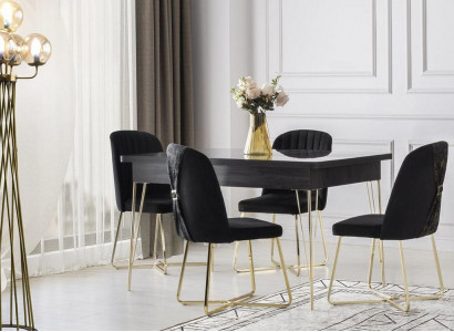 Essgruppe 5tlg Esstisch mit Stühle Modern Design Dunkelgrau Einfarbig Esszimmer