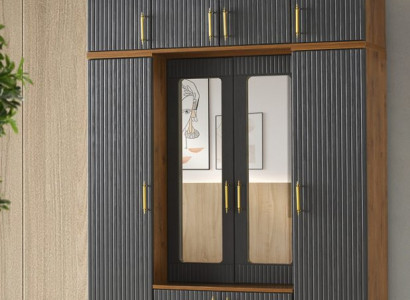 Kleiderschrank Grau Braun Zweifarbig Rechteckig Modern Design Stil Schlafzimmer