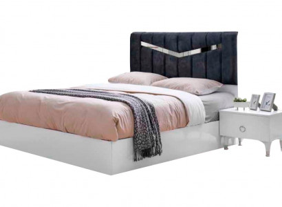 Bett Rechteckig Weiß Grau Zweifarbig Modern Design Stil Doppelbett Schlafzimmer