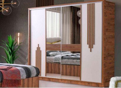 Kleiderschrank Rechteckig Form Weiß Braun Zweifarbig Modern Design Schlafzimmer