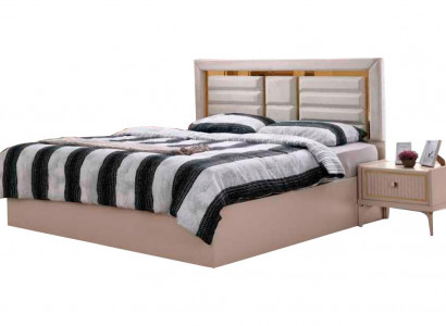 Bett Schlafzimmer Beige Einfarbig Modern Rechteckig Design Dopplebett Stil